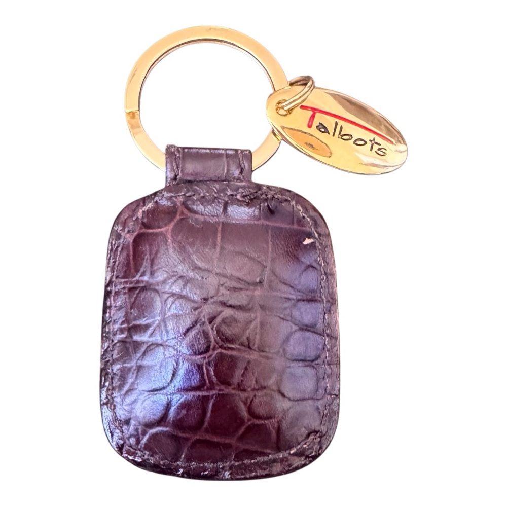 Talbots Dark Croc-Embossed Leather Keychain with Gold Accents Made in Italy